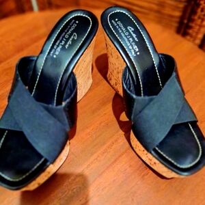 Donald J. Pliner Black Open Toe Cork Wedge Sandals Sz 9M